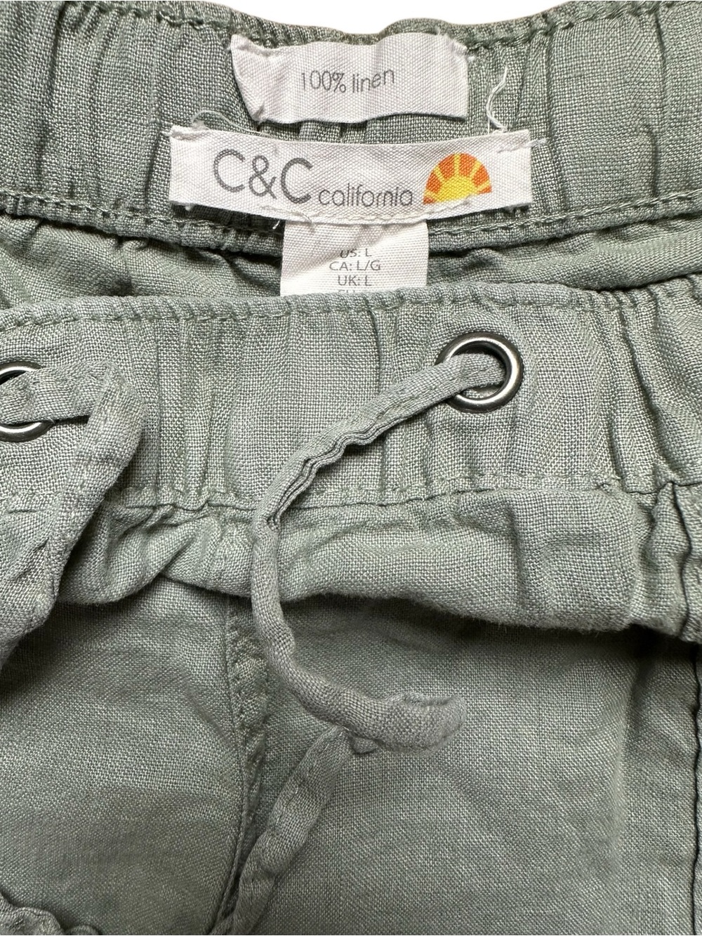 C&C California Sage Green Women's Drawstring 100% Linen Shorts - Picture 7 of 7